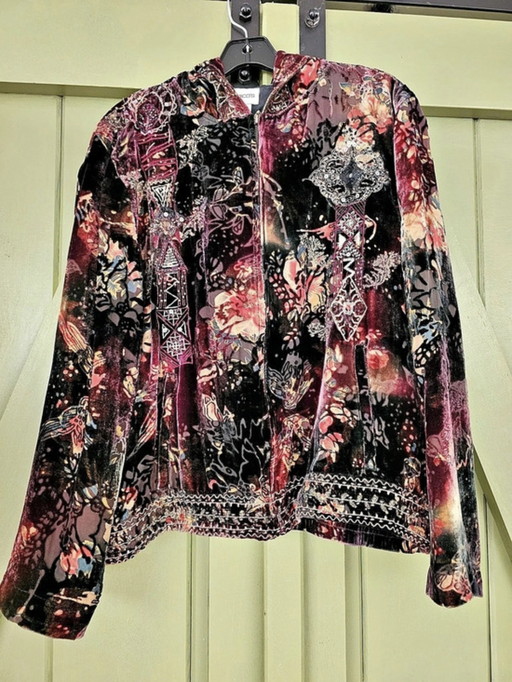 Chico's Embellished Floral Jacket in Black & Pink Size 2 Like New